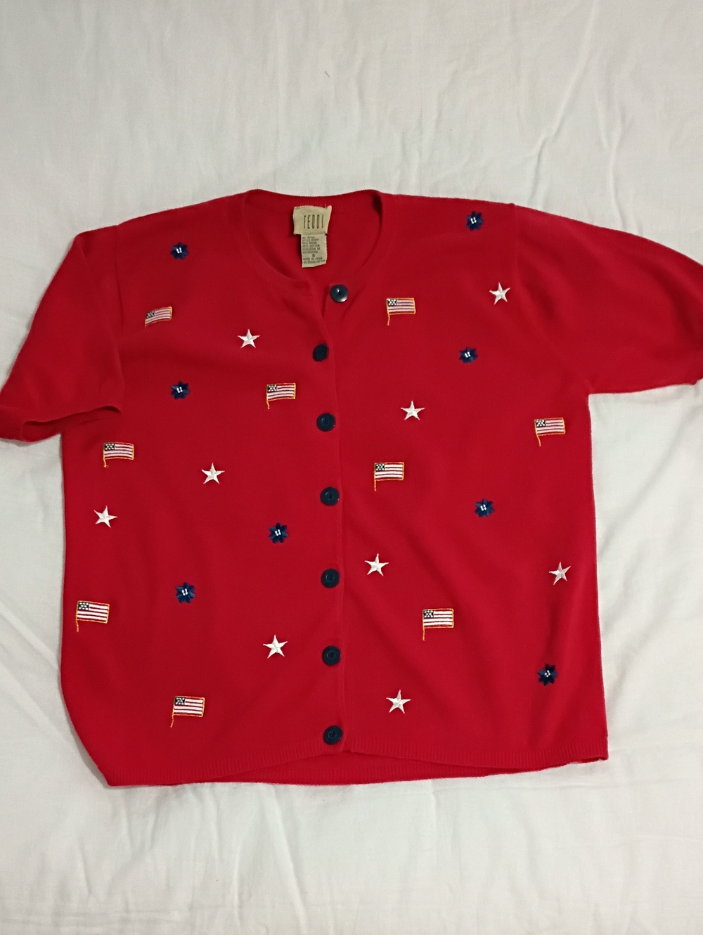 Patriotic Red Button-Front Sweater